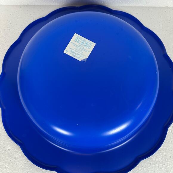 Vintage Snowman Snowflake Winter Serving Bowl Navy Blue Scallop Edge Holiday - Picture 5 of 7